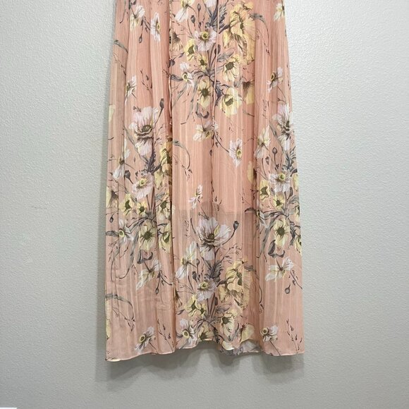 H&M Pleated Maxi Dress Size 6 Women's Floral Print Pink Peach Short Sleeve - Picture 3 of 5